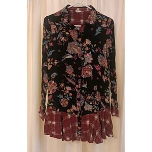 Hem & Thread Women's Seersucker Multicolor/Floral/Plaid‎ Shirt Dress Size S